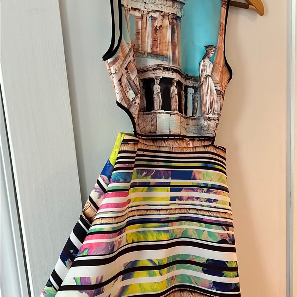 Colorful Striped Dress with Architectural Print